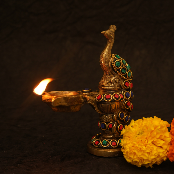 Mayura Jyot Brass Diya – Peacock-Shaped Traditional Brass Oil Lamp for Pooja, Home Decor & Festive Lighting